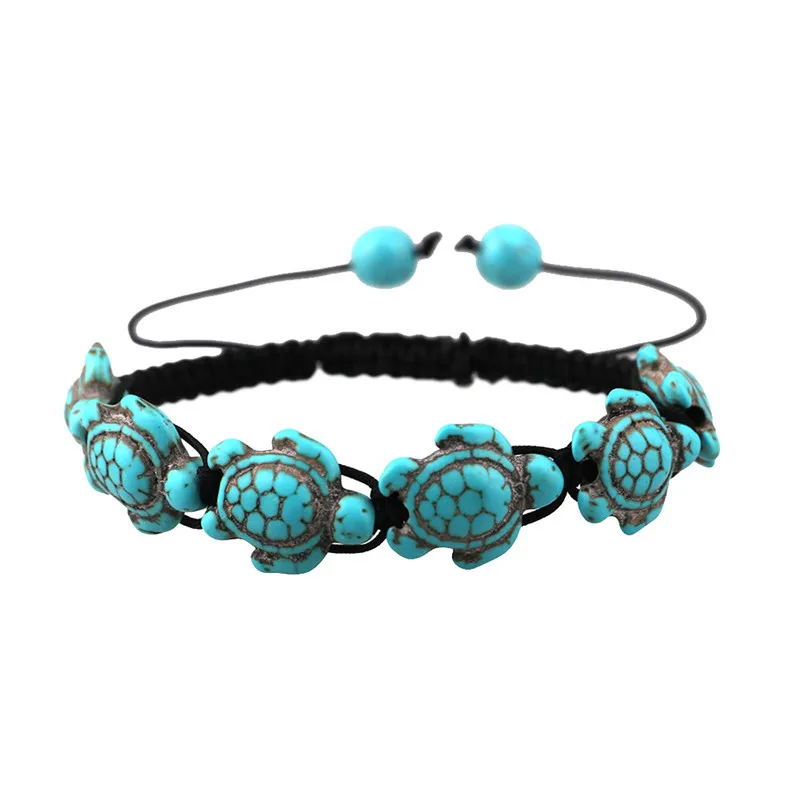 

Summer Style Sea Turtle Handmade Rope Bracelets for Women Men Classic Blue Stone Adjustable Friendship Bracelet Beach Jewelry