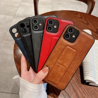 luxury leather wrist strap folding bracket phone case for iphone 13 12 mini 11 pro x xr xs max se2 7 8 plus back cover red brown