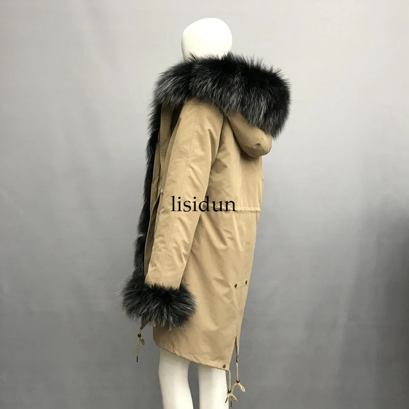 LISIDUN 2019 настоящая меховая Парка женская зимняя куртка натуральный Серебряный