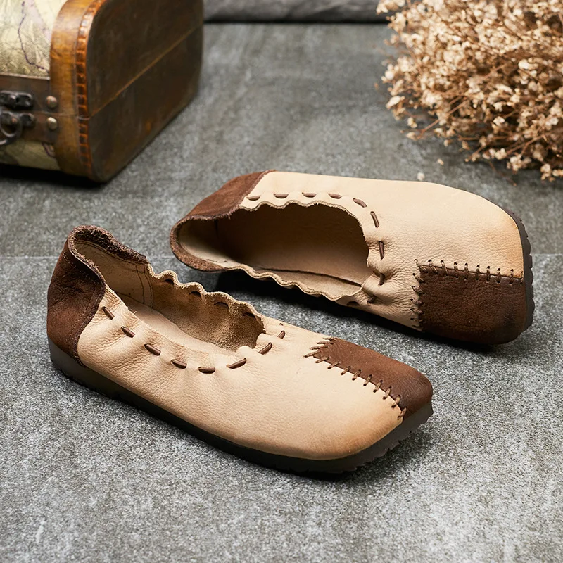 

VALUU2020 original new retro cowhide handmade leather shallow mouth flat all-match women's shoes