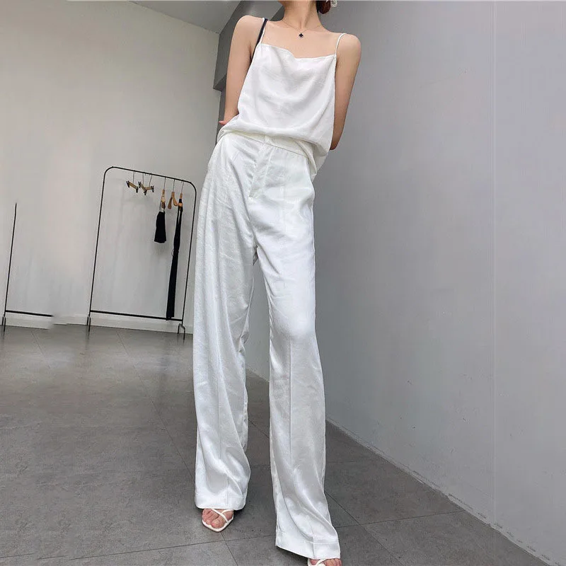 

GVUW 2021 Autumn New Wide Leg Pants Women's Drooping Sense Suit High Waist Slim Smoke Tube Satin Wholesale Free Shipping KB2370