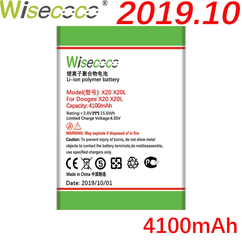 WISECOCO 4100 мАч батарея 17582580 для телефона DOOGEE X20 X20L новейшее производство высокое качество батарея+ номер отслеживания