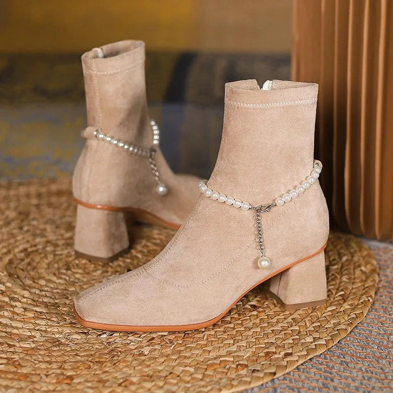 

Сапоги женские стрейчевые, на высоком каблуке, с квадратным носком