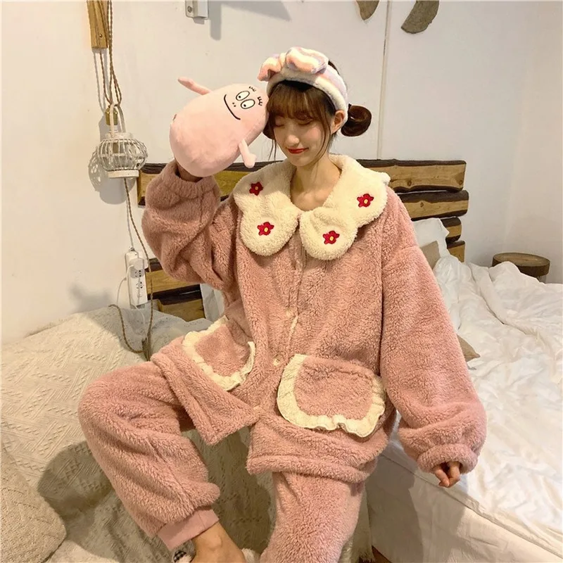 Пижама женская зимняя Новинка милый кардиган в Корейском стиле пижама свободная