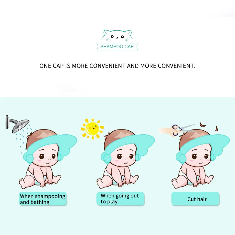 

Cute Cartoon Baby Shower Cap Newborn Adjustable Hair Wash Hat Infant Ear Protection Safe Kids Shampoo Shield Bath Head Cover
