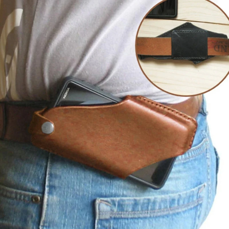 

Genuine Leather Men Phone Holster Belt Waist Bag for 5.4-6.7 inch Phone Wallet
