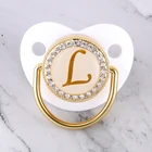 Для детей возраста от 0 до 12 месяцев детская пустышка на цепочке с прищепкой, Роскошные блестящие стразы белого цвета для новорожденных Sooother 26 начальных букв силиконовые Ортодонтическую