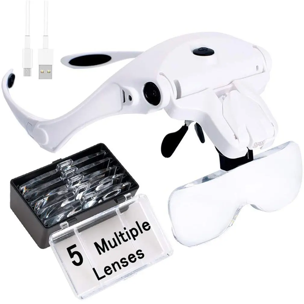 

Увеличительные линзы USB светильник лампа лупа ювелира головная повязка Лупа Линза для глаз оптическая лампа для чтения