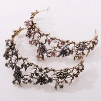luxury bride wedding headpeice hair jewelry accessory flowers black rhinestones tiara baroque women girls crown headband xh
