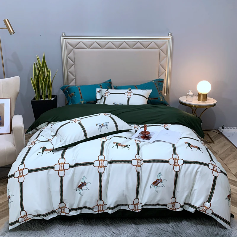 

600TC Egyptian Cotton High-Quality European-Style Printing Bedding Set Twin Double Queen King Duvet Cover Bed Sheet Pillowcase#/
