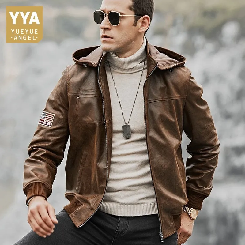 

Мужская мотоциклетная куртка из свиной шкуры, короткая мотоциклетная куртка с капюшоном и съемным рукавом в рубчик, размеры до 5XL