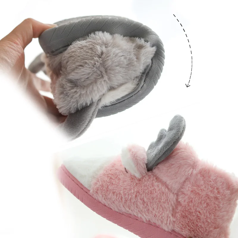 

Winter Women Cute Cartoon Animal Deer Plush Home Slippers Ladies Warm Cotton Flat Shoes Female Girls Indoor Slippers For Bedroom