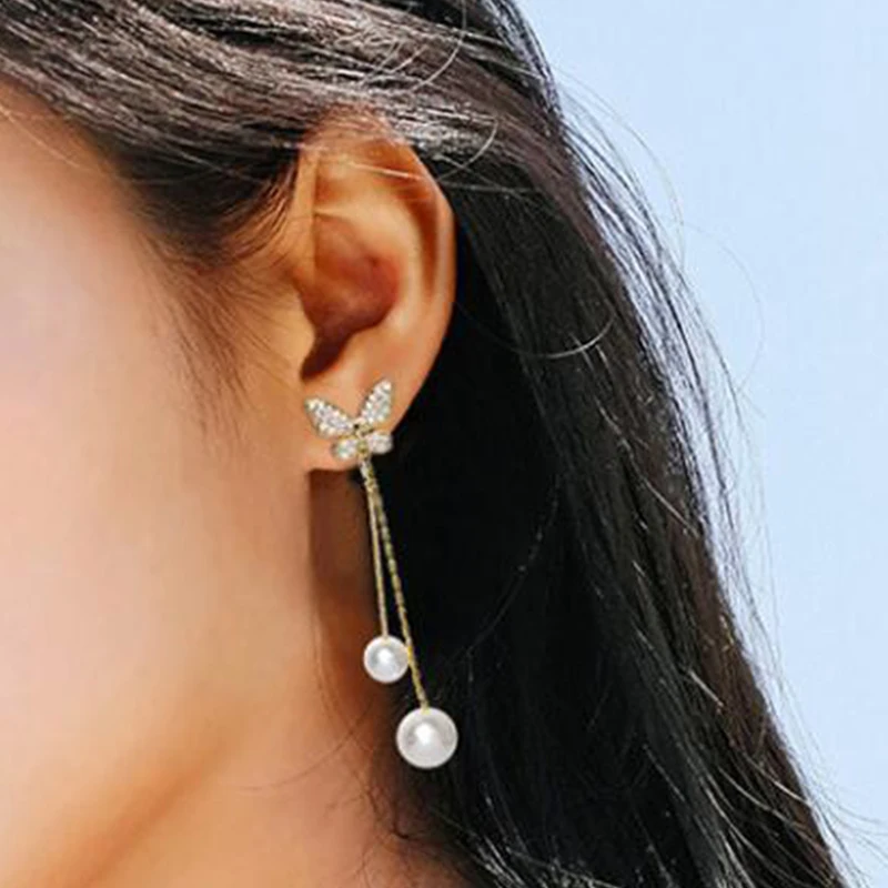 2 шт./компл. чувственные женские серьги с жемчугом в виде бабочек украшением