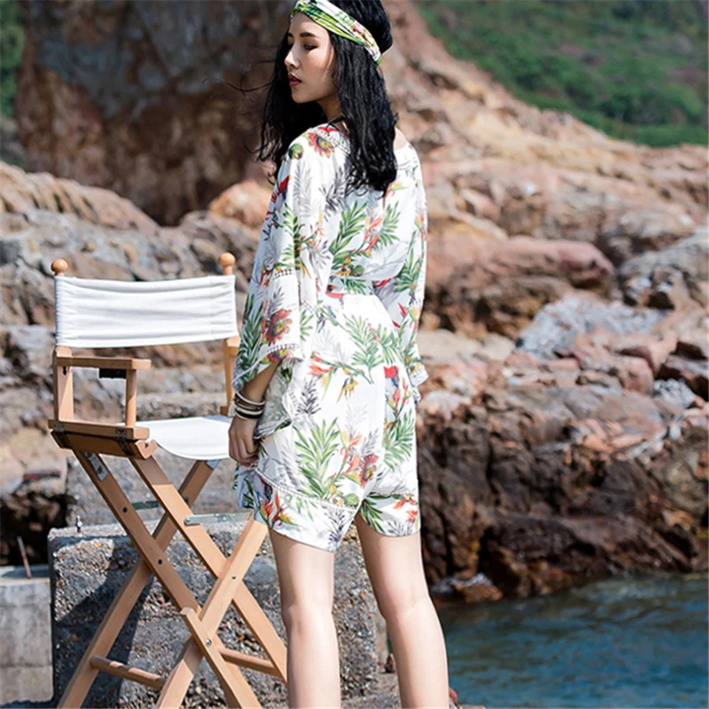 Holiday Summer Bohemian Women Dress 2020 New Plus size Chiffon Print Loose Batwing Sleeve Casual V-Neck Dresses Female YR110 es | Женская