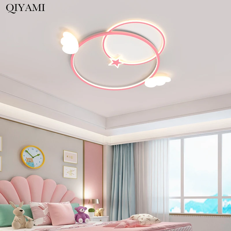 

Modern Pink Ceiling Lights For Girl Children Room Bedroom Home Deco LED Lighting Surface Mount Remote Control Indoor Lamps