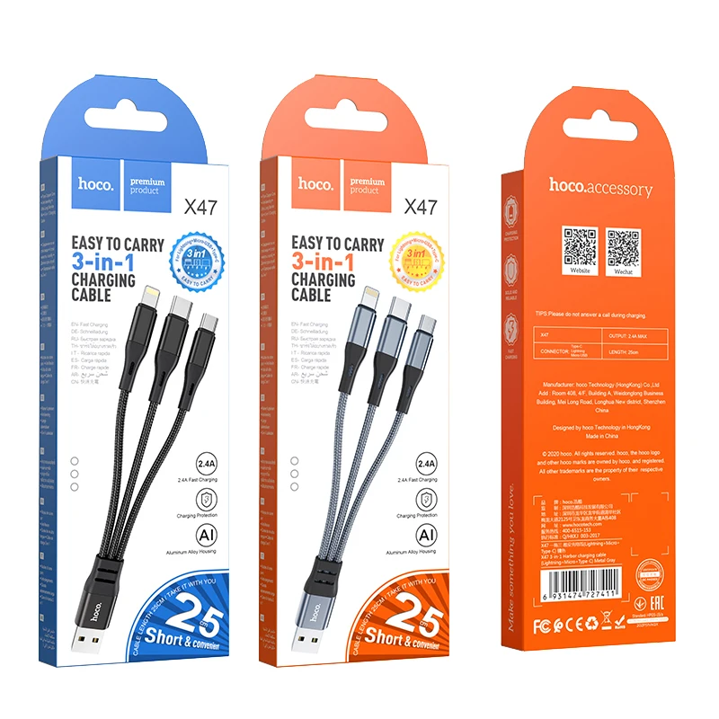 hoco 25cm short charge 3 in 1 usb cable for huawei for iphone 13 12 11 pro fast charge 8 pin micro usb type c cable for samsung free global shipping