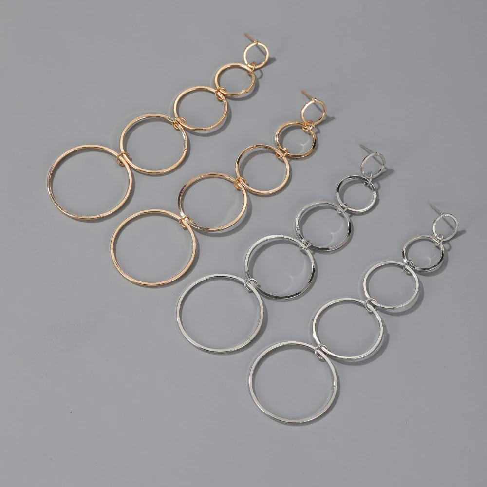 

5 Layer Gradient Big Circle Hoop Earrings for Women Korean Fashion Trendy Girl's Long Earrings Simple Female Jewelry Accessories