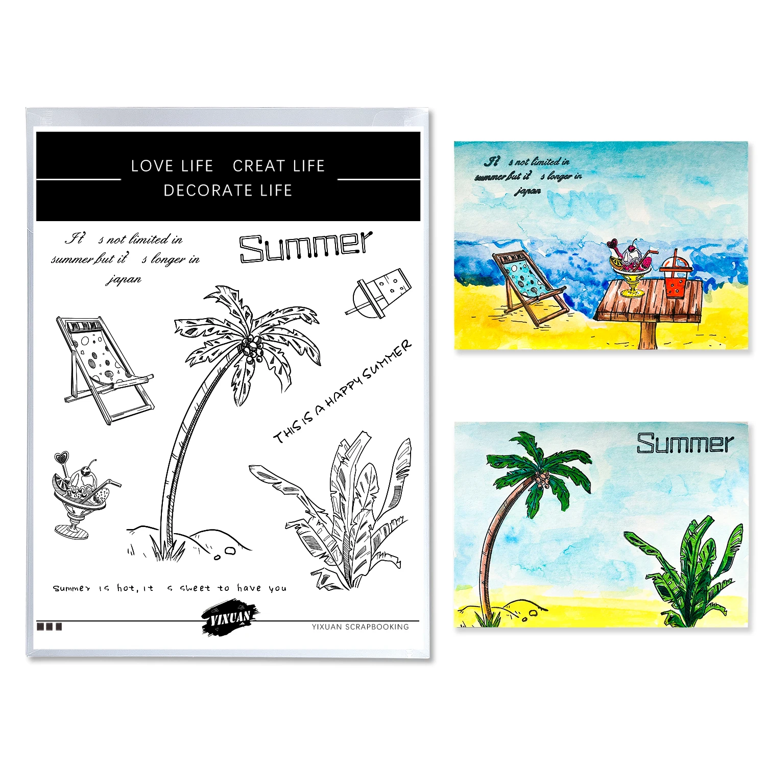 

YIXUAN Summer Palm Tree Photopolymer Stamps Metal Cutting Dies Sets DIY Scrapbook Photo Album Embossing Gifts Cards Decor