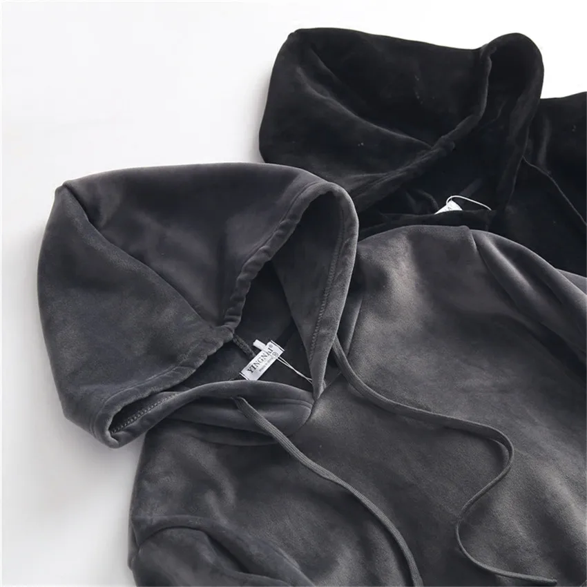 Женская бархатная толстовка с капюшоном Короткая свободная золотистого цвета