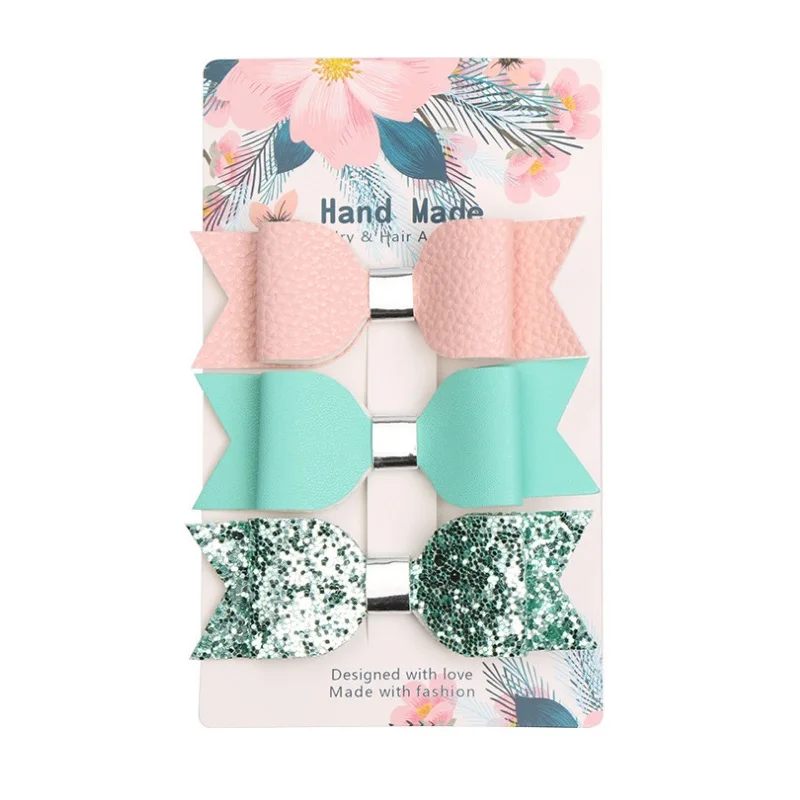 3 шт./лот детские заколки для волос с блестящим бантом ручной работы розовые