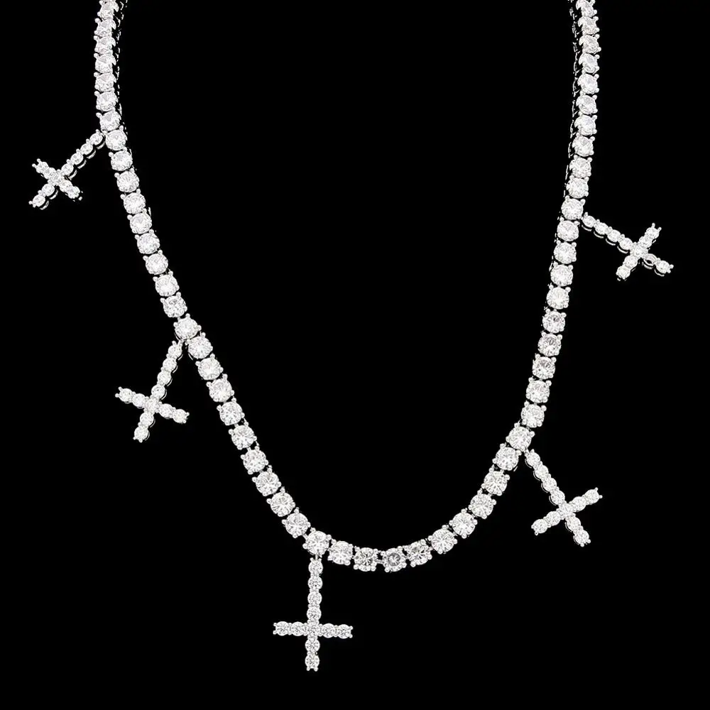Хип-хоп 1 ряд AAA + CZ Stone Bling Iced Out 5 Cross Tennis цепочка на шею для мужчин Женская мода
