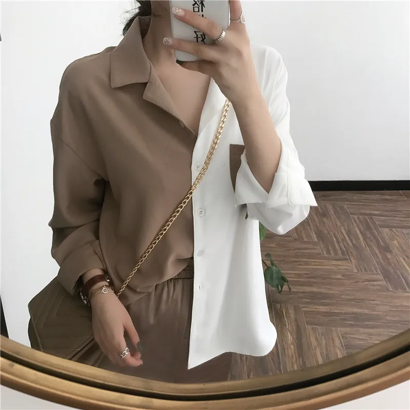 Блузка Woherb Женская в Корейском стиле контрастная рубашка Харадзюку элегантный