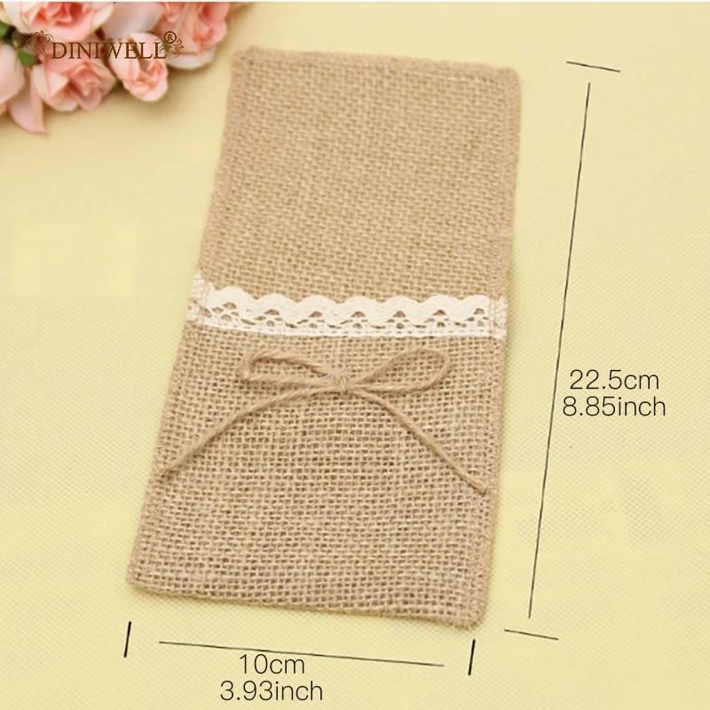 Мешковина льняной кружевной мешочек для столовых приборов рустикальная