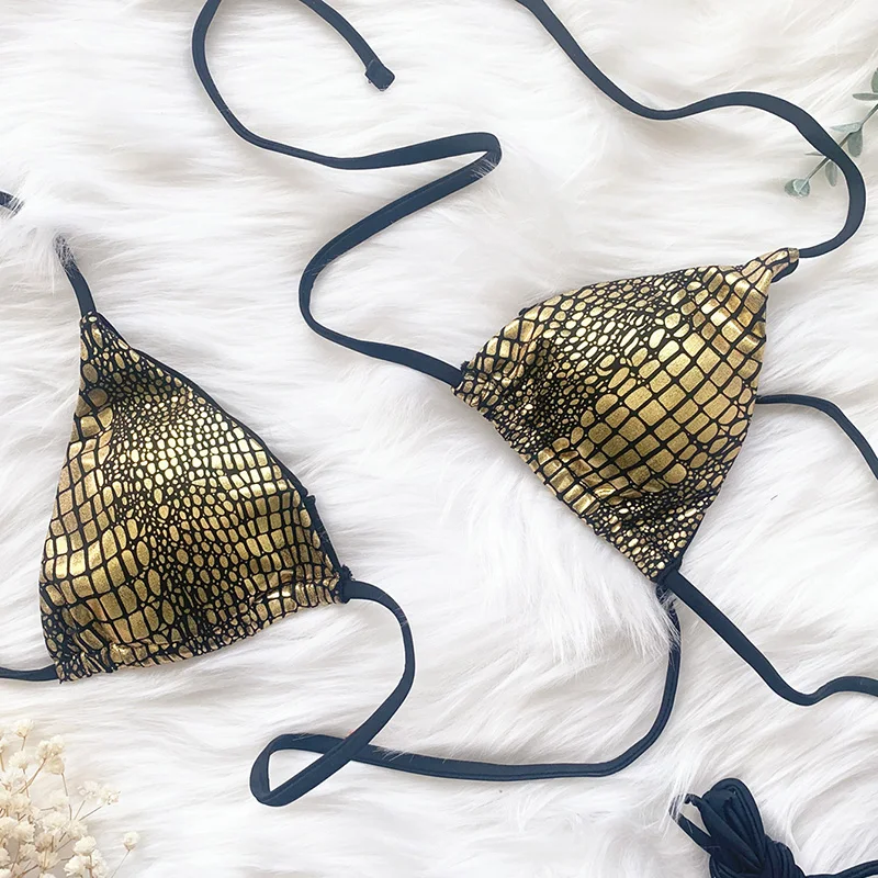 

Rivertrip Snake Bikinis Sexy Women Swimsuits High Cut Swimwear Halter Strap Bathing Suits Micro Biquini Cross Bandage Bathers