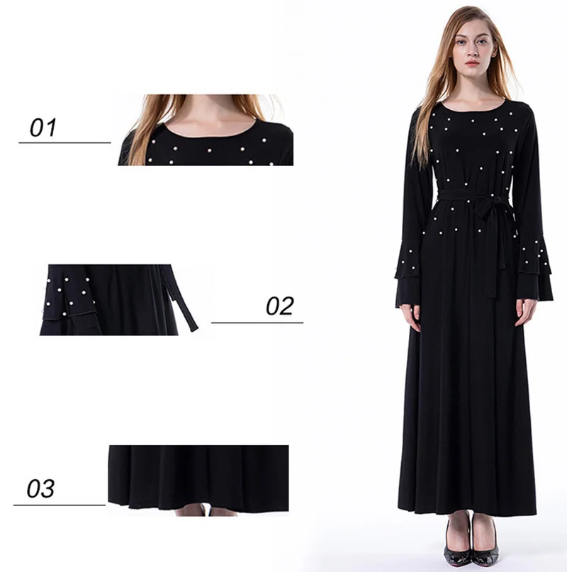 

Abayas for Women Muslim Ramadan Hijab Dress Flare Sleeve Beaded Lace-up Dresses Pakistani Long Robe Dubai Kaftan Islamic Clothes