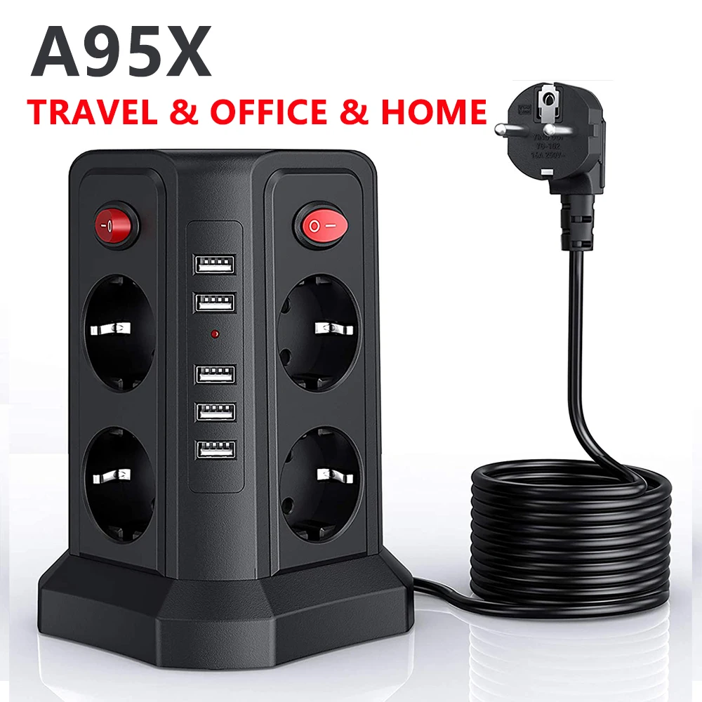 Штепсельная Вилка европейского стандарта 5 гнездо USB башня мощная много шнур с