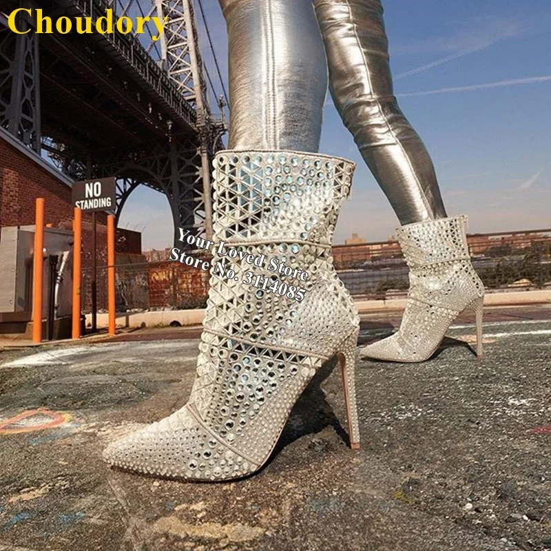 Choudory/Bling украшенные кристаллами ботильоны с блестками бисером женская свадебная