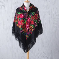 135135cm russian national cotton square scarf for women ethnic style print head wraps retro fringed russian blanket shawl