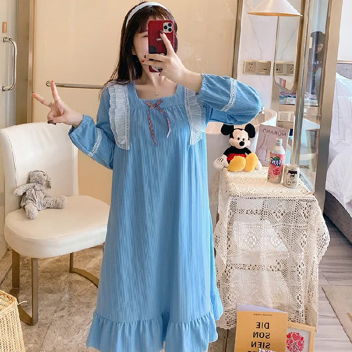 2021 Spring and Autumn New Nightdress Women's Cotton Long Sleeve Fashion Lovely Princess Romantic Home Wear Sleepwear Women