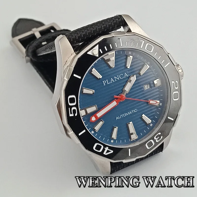 Planca 45 мм мужские топ бизнес часы сапфировое стекло керамический ободок синее