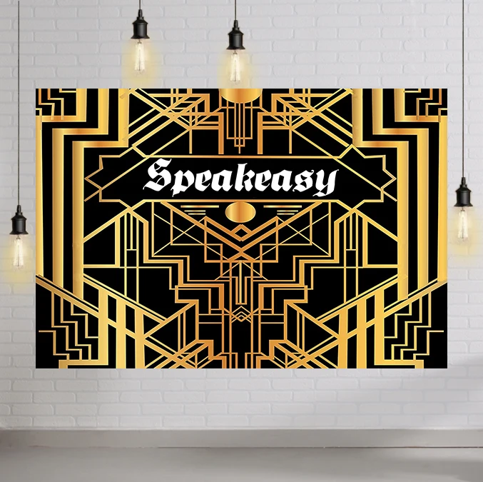 

Great Gatsby Theme Birthday Party Photography Background Black Golden Line Customize Birthday Party Decor Backdrops Banner