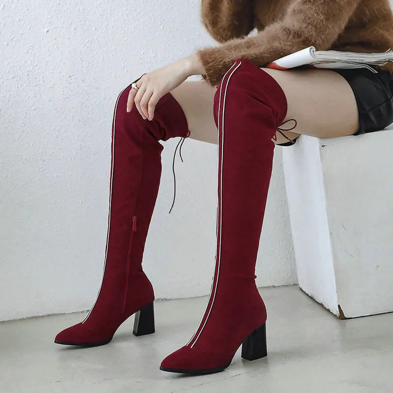 

Осень Женские сапоги до колена ручной работы; Модные женские сапоги; Модная обувь на высоком каблуке, высокие сапоги с острым носком на молн...