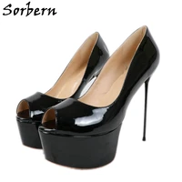 sorbern classical peep toe ladies shoes pump high heels patent black red stilettos 16cm heels slip on ol party shoe