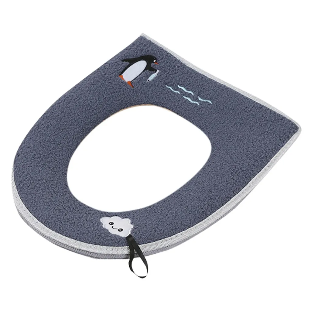 Домашнее зимнее плюшевое мягкое сиденье для унитаза на молнии, чехол для унитаза на молнии с ручкой, подушка Нетоксичная, практичная, легко чистится