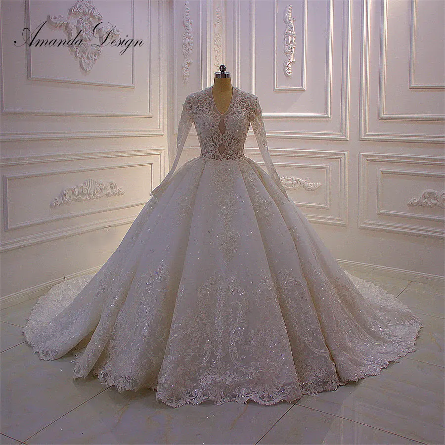 Аманда дизайн robe de mariee princesse роскошная кружевная Апликация с длинными рукавами