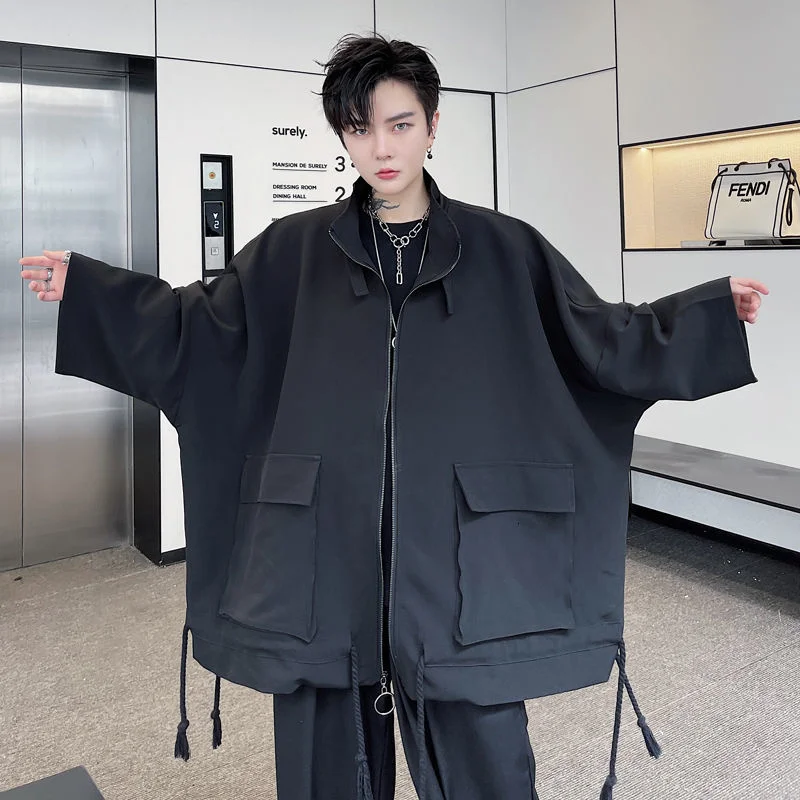 

Men's Wear Jacket 2021 Autumn New High Quality Stand Collar Bat Sleeve Loose Coat For Men Jacket With Big Pocket