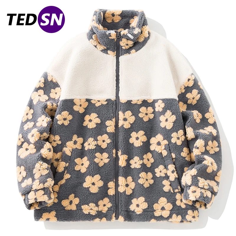 Куртка TEDSN в стиле оверсайз с маргаритками шерпа винтажная куртка на молнии