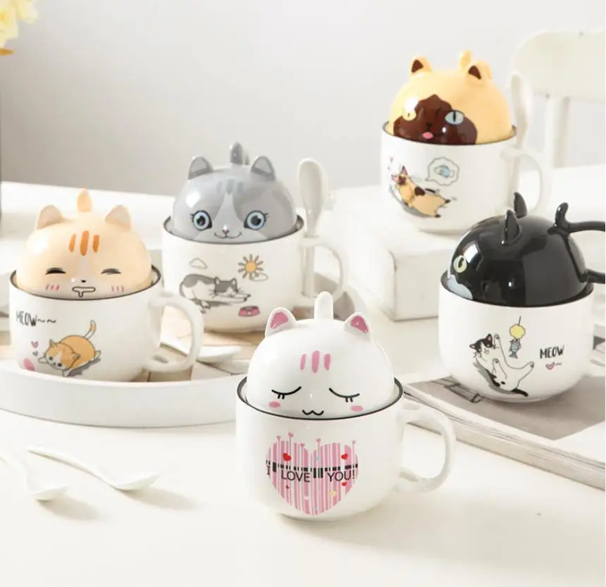 

2021 Ceramic Cup with Lid Spoon Cute Large Capacity Coffee Mug Creative Trend Couple Cup Male & Female Student Gift Glass Cup
