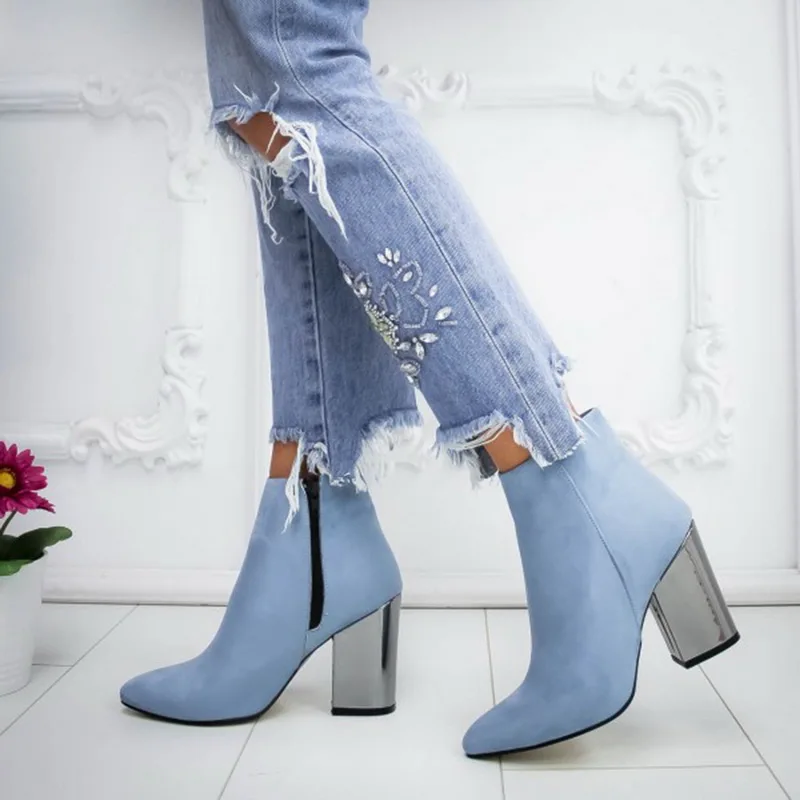 

Fashion Ankle Elastic Sock Boots Chunky High Heels Square Stretch Women 2020 Autumn Sexy Booties Pointed Toe Women