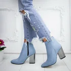 Ботинки женские эластичные, на высоком массивном каблуке, с острым носком, осень 2020