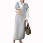 Свободное повседневное весеннее женское вязаное платье-жилет, прямое платье-свитер без рукавов, женское длинное плотное вязаное платье