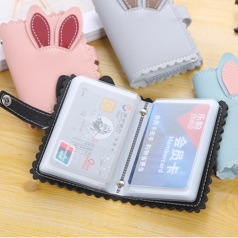 

Cartoon PU Leather Men and Women Business Card Holder Bunny Ears Business Card Holder ID Card Bag Credit Card Bank Card Holder