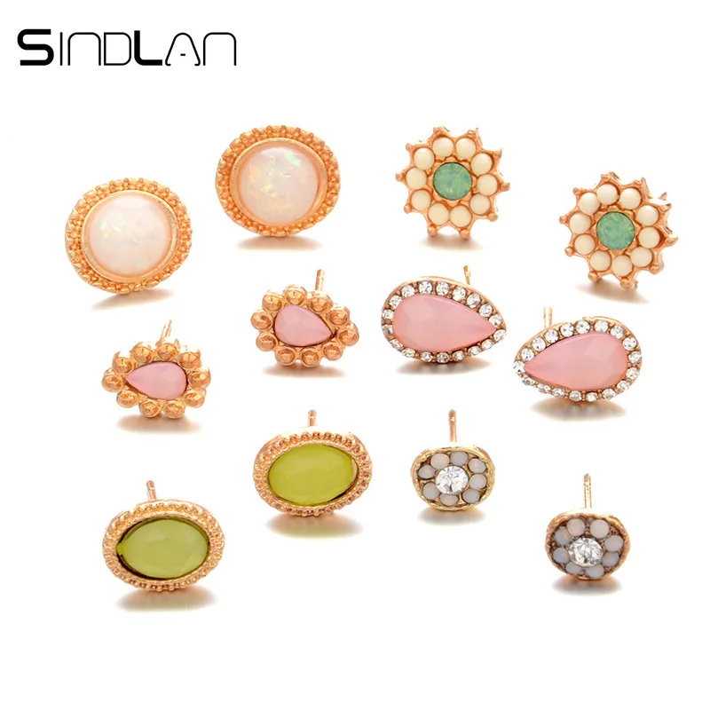 Sindlan 6 пар роскошный корейский Кристалл жемчужные серьги-гвоздики набор