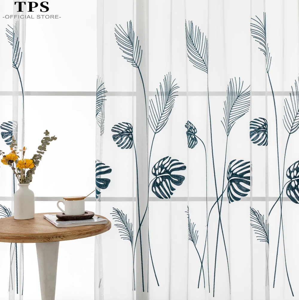 

TPS Leaves Sheer Curtains For Living Room Bedroom Tulle Curtains for the Room The Kitchen Solid Finished Window Treatment Panels