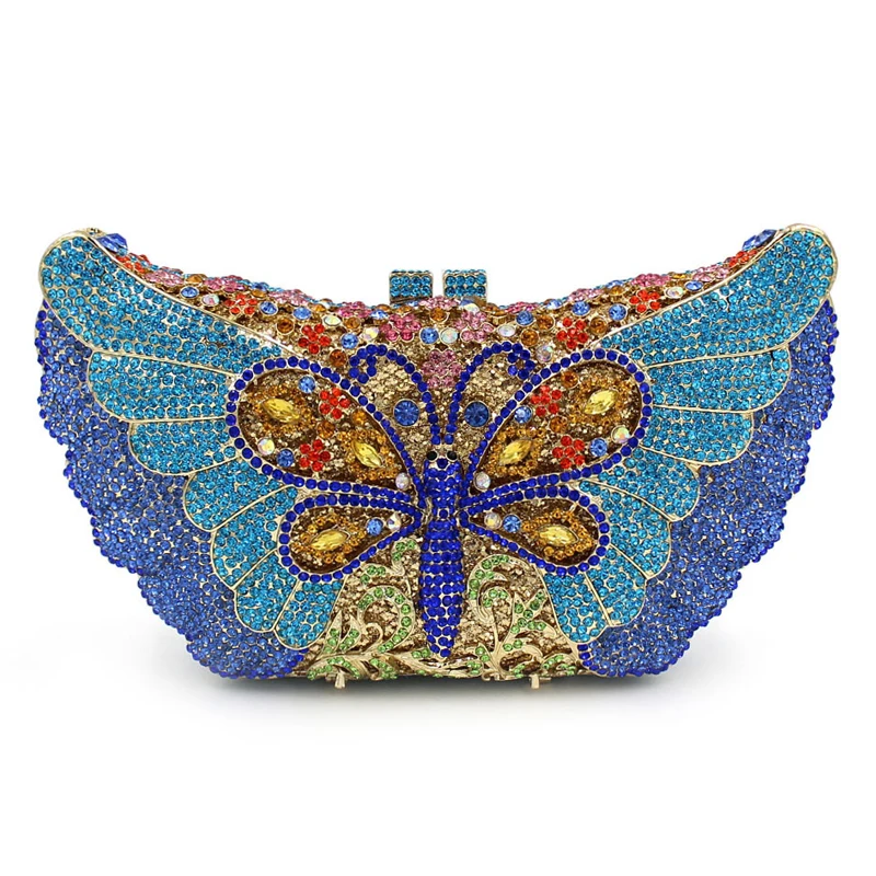 2020 Stylish butterfly Crystal Evening Banquet Bag Animal Rhinestone Ladies Wedding Fashion Bride Party Prom Golden Clutch Bag