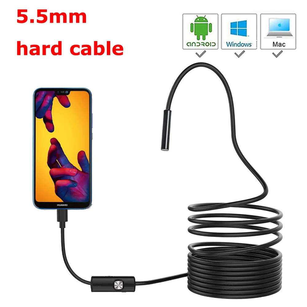 USB Android эндоскоп 5,5 мм объектив камеры 1 м/1,5 м/2 м жесткий кабель светодиодный светильник Borescopes камера для ПК Android телефон